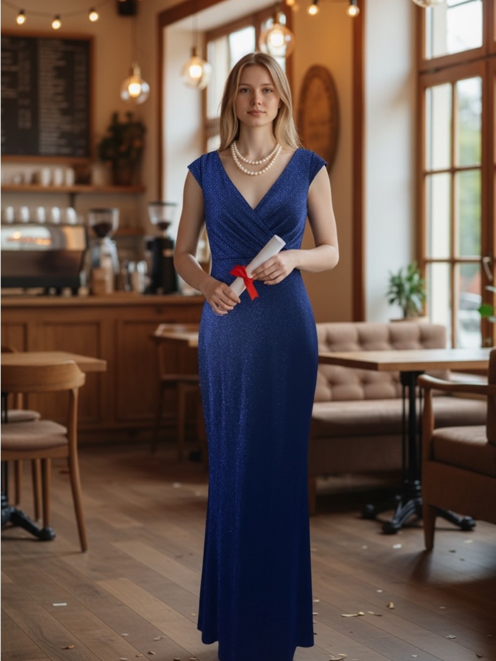 Calvin Klein Deep Blue V-Neck Maxi Gown
